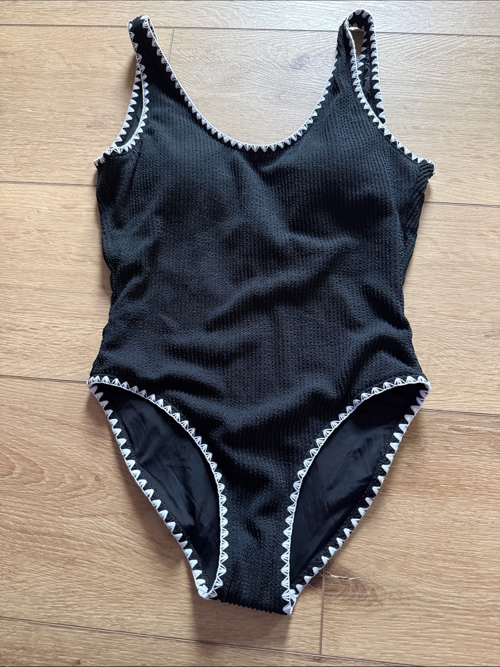 Betsey Johnson Black One-Piece Swimsuit with White Trim